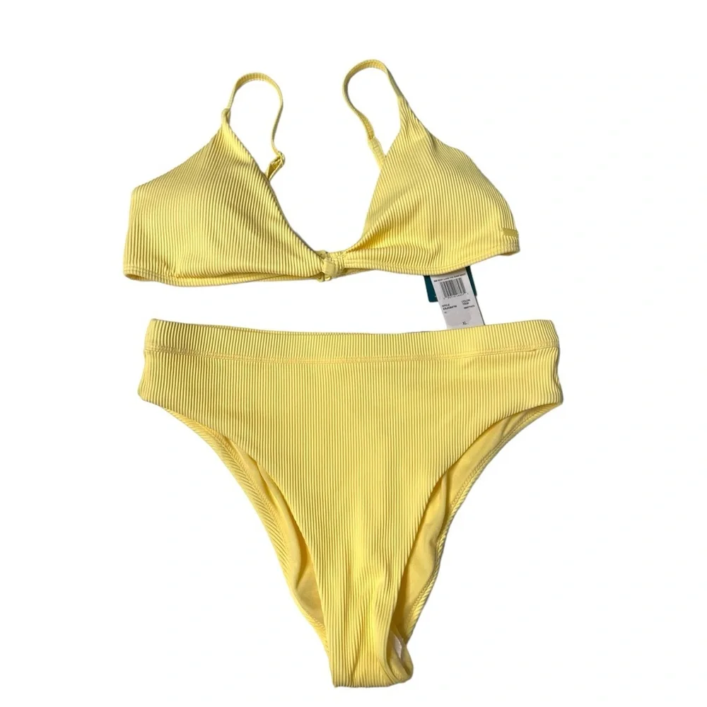 V - ☀️☀️☀️ Roxy Yellow Ribbed Bikini Size XL - Picture 2 of 3